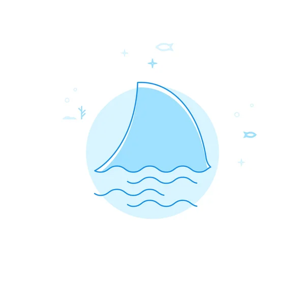 Εικονογράφηση πτερυγίου καρχαρία, Icon. Απαλό μπλε μονόχρωμος σχεδιασμός. Επεξεργάσιμη μολυβιά — Διανυσματικό Αρχείο