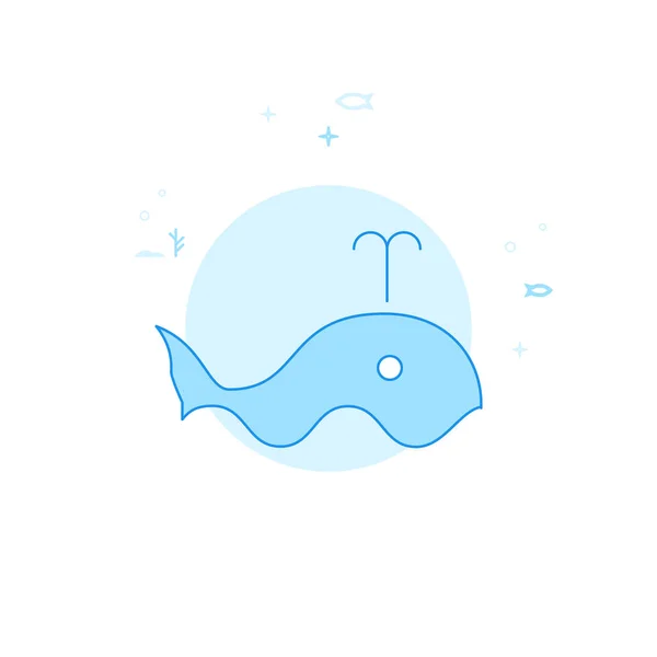 Blue Whale Flat Vector Illustration (em inglês). Projeto monocromático azul claro. Curso Editável — Vetor de Stock