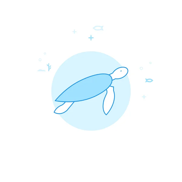 Sea Turtle Flat Vector Ilustration (em inglês). Projeto monocromático azul claro. Curso Editável — Vetor de Stock