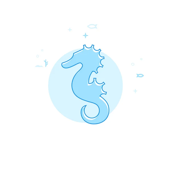 Hippocampus, Seahorse Flat Vector Illustration, Ícone. Projeto monocromático azul claro. Curso Editável — Vetor de Stock