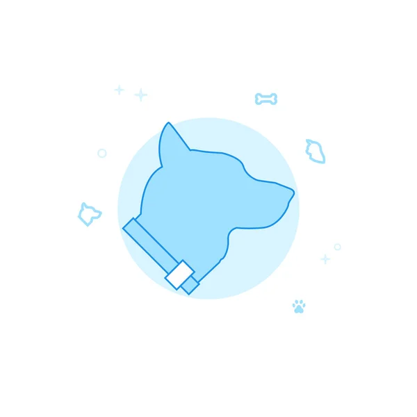 Dog Head Profile Flat Vector Illustration, Ícone (em inglês). Projeto monocromático azul claro. Curso Editável — Vetor de Stock