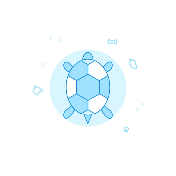 애완 동물 거북이 상단 보기 평면 벡터 일러스트 레이 션, 아이콘입니다. 밝은 파란색 단색 디자인입니다. 편집 가능한 스트로크 — 스톡 벡터
