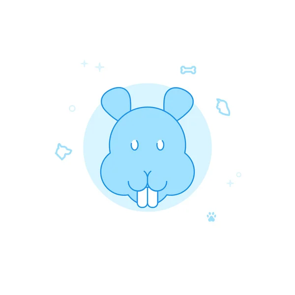 Hamster Face Flat Vector Illustration, Icon. Light Blue Monochrome Design. Editable Stroke — Stock Vector