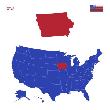 The State of Iowa is Highlighted in Red. Vector Map of the United States Divided into Separate States. clipart