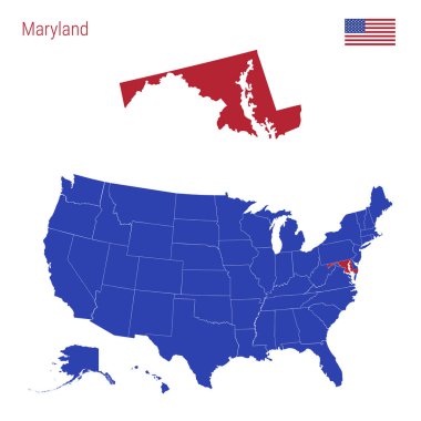 Maryland eyaleti kırmızı renkte vurgulanır. Birleşik Devletler vektör Haritası ayrı Devletler ayrılmıştır.