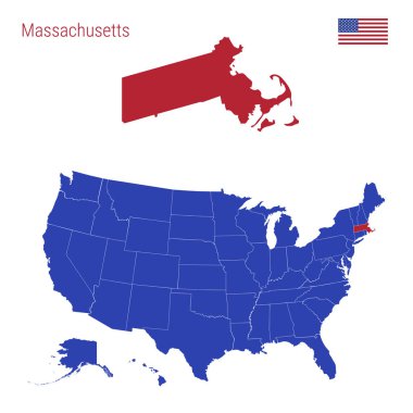 The State of Massachusetts is Highlighted in Red. Vector Map of the United States Divided into Separate States. clipart