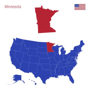 The State of Minnesota is Highlighted in Red. Vector Map of the United States Divided into Separate States. clipart
