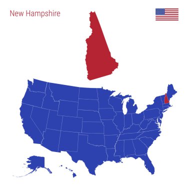 The State of New Hampshire is Highlighted in Red. Vector Map of the United States Divided into Separate States. clipart