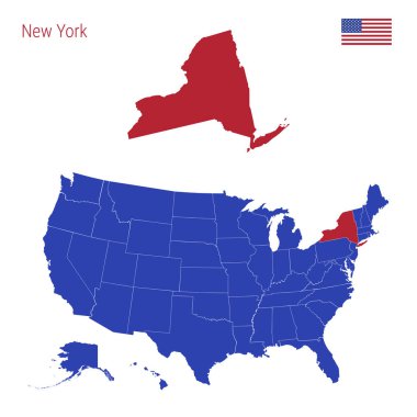 The State of New York is Highlighted in Red. Vector Map of the United States Divided into Separate States. clipart