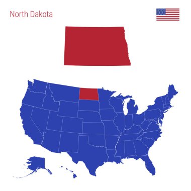 The State of North Dakota is Highlighted in Red. Vector Map of the United States Divided into Separate States. clipart