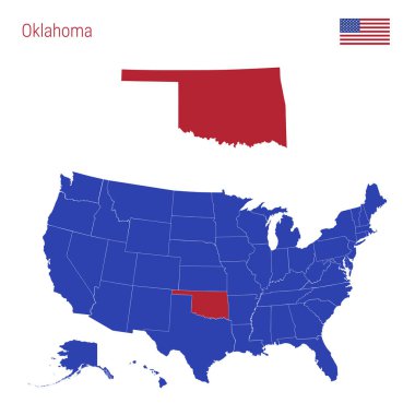 The State of Oklahoma is Highlighted in Red. Vector Map of the United States Divided into Separate States. clipart
