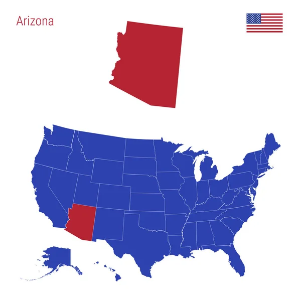 El estado de Arizona se destaca en rojo. Mapa vectorial de los Estados Unidos dividido en Estados separados . — Archivo Imágenes Vectoriales