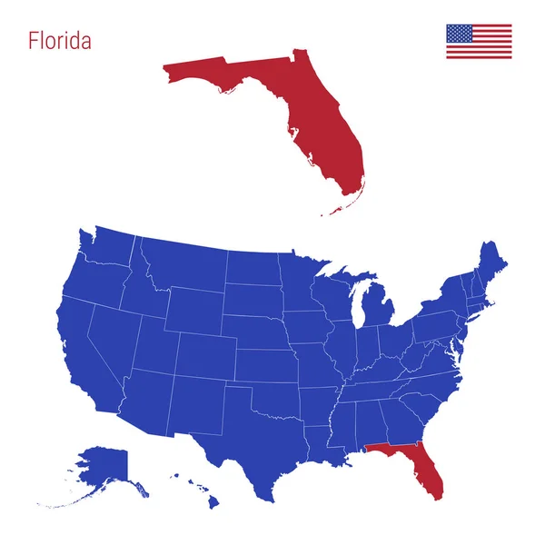 Delstaten Florida är markerad i rött. Vector map i USA uppdelad i separata stater. — Stock vektor