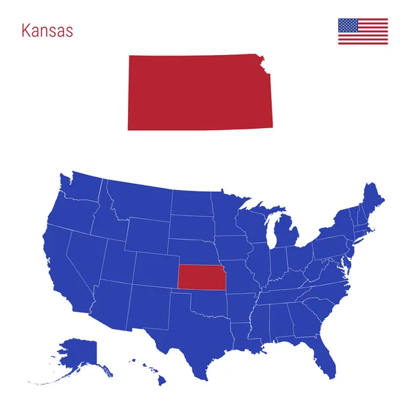 El estado de Kansas se destaca en rojo. Mapa vectorial de los Estados Unidos dividido en Estados separados . — Archivo Imágenes Vectoriales