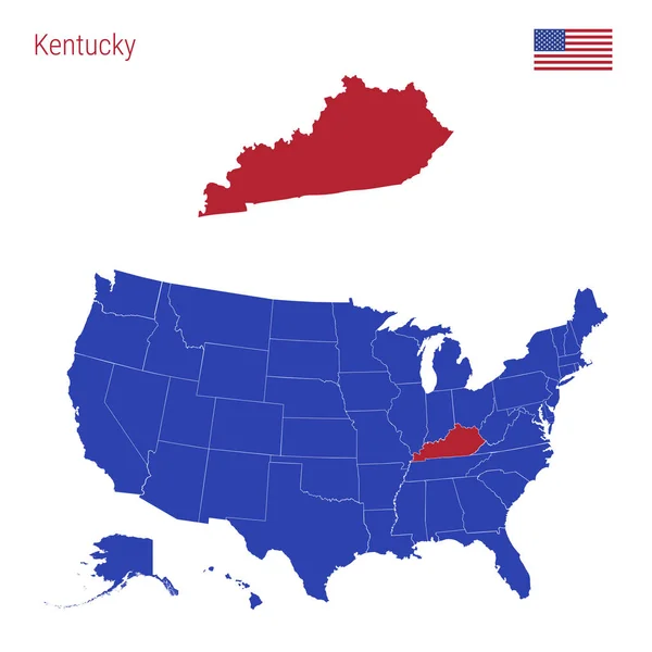 켄터키 주는 빨간색으로 강조 표시 됩니다. 미국의 벡터 지도는 별도의 상태로 분할. — 스톡 벡터