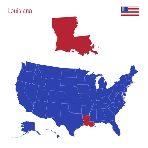 Stát Louisiana je zvýrazněn červeně. Vektorová mapa Spojených států rozdělená do samostatných států. — Stockový vektor
