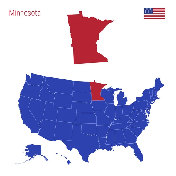 El estado de Minnesota se destaca en rojo. Mapa vectorial de los Estados Unidos dividido en Estados separados . — Archivo Imágenes Vectoriales