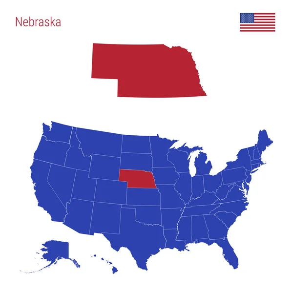 El estado de Nebraska se destaca en rojo. Mapa vectorial de los Estados Unidos dividido en Estados separados . — Archivo Imágenes Vectoriales