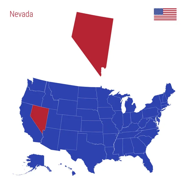 네바다 주는 빨간색으로 강조 표시 됩니다. 미국의 벡터 지도는 별도의 상태로 분할. — 스톡 벡터