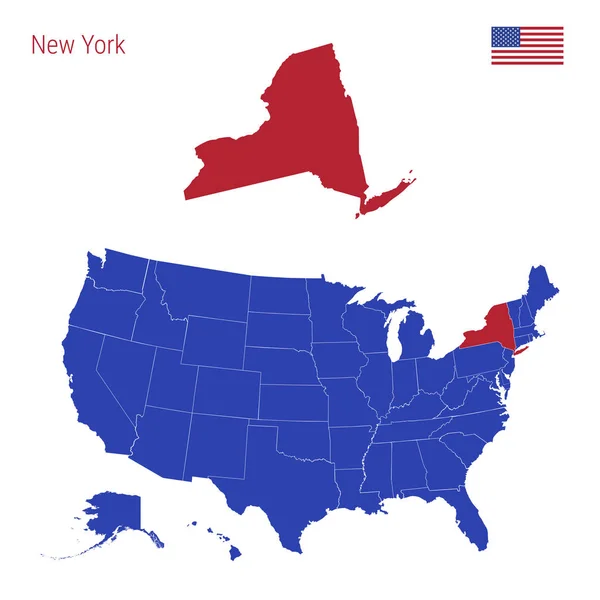 De staat New York is rood gemarkeerd. Vector kaart van de Verenigde Staten verdeeld in afzonderlijke staten. — Stockvector