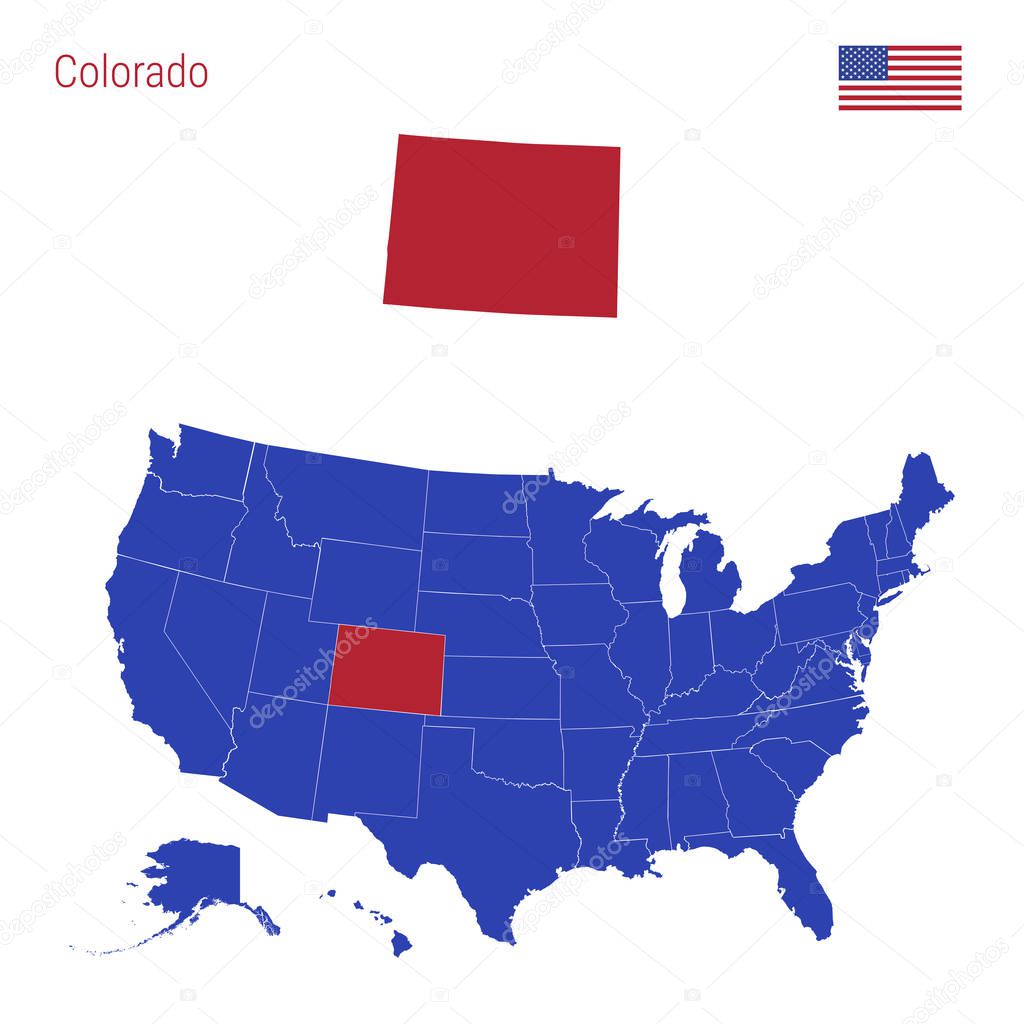 The State of Colorado is Highlighted in Red. Vector Map of the United States Divided into Separate States.