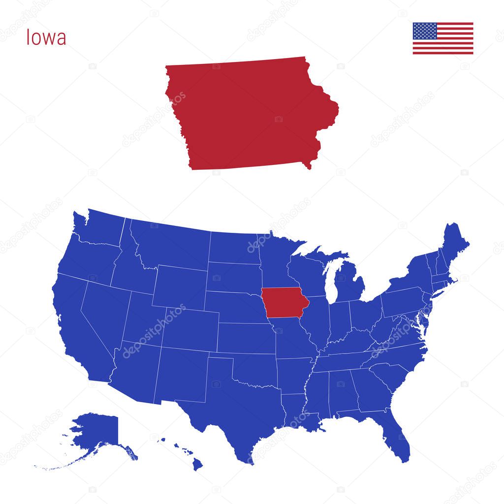 The State of Iowa is Highlighted in Red. Vector Map of the United States Divided into Separate States.
