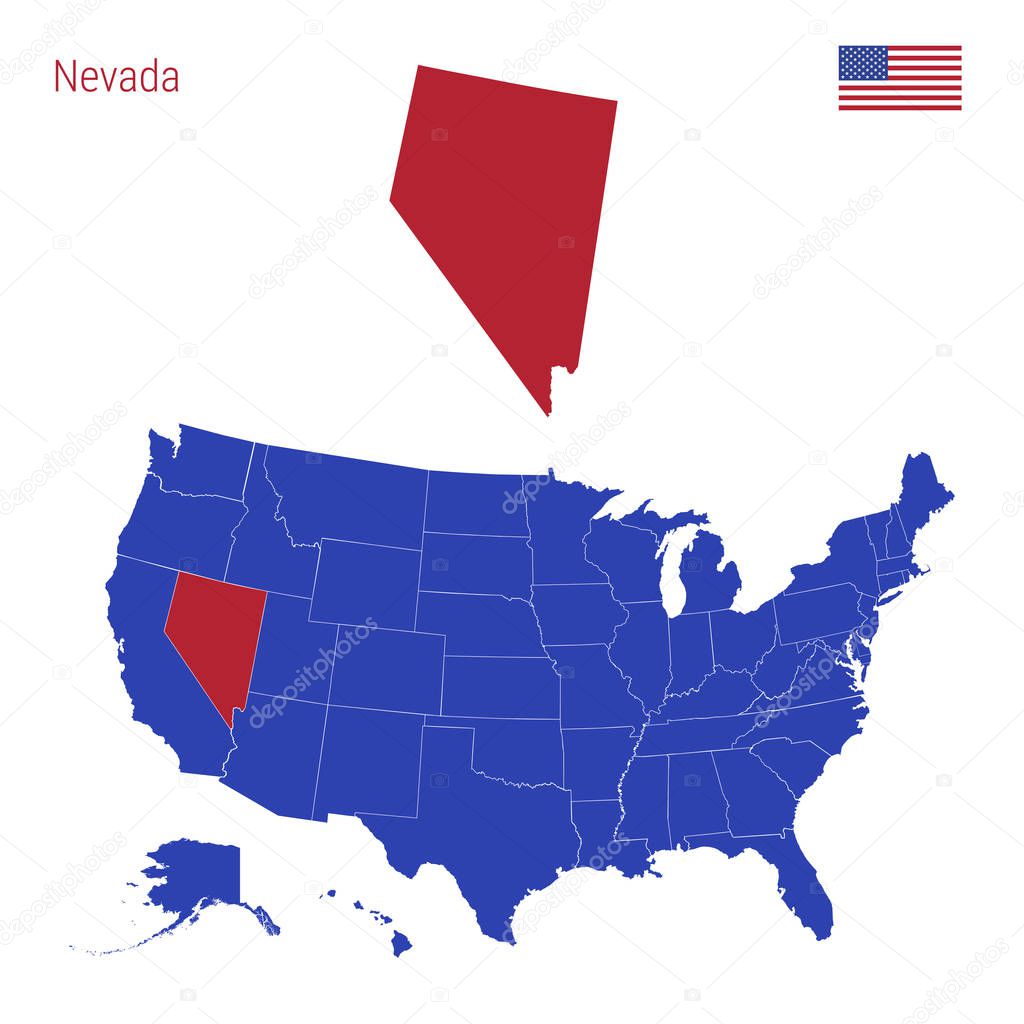 The State of Nevada is Highlighted in Red. Vector Map of the United States Divided into Separate States.