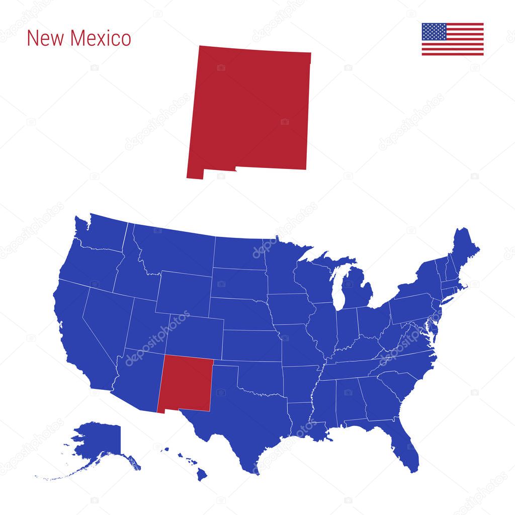 The State of New Mexico is Highlighted in Red. Vector Map of the United States Divided into Separate States.