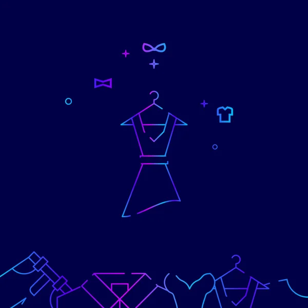 Икона "Женское платье на векторной линии вешалки", иллюстрация на темно-синем фоне. Связанная нижняя граница — стоковый вектор