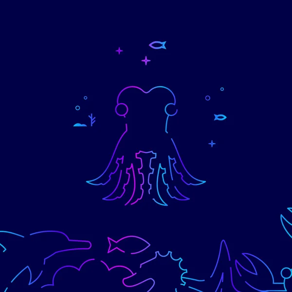 Octopus Vector Line Icon, Ilustração sobre um fundo azul escuro. Fronteira inferior relacionada —  Vetores de Stock