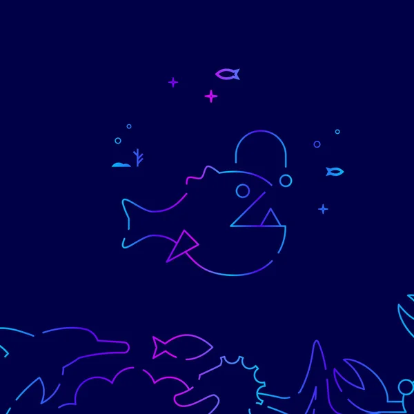 Anglerfish wektor linii ikona, ilustracja na ciemnym niebieskim tle. Powiązana Dolna granica — Wektor stockowy