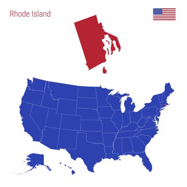 The State of Rhode Island is Highlighted in Red. Vector Map of the United States Divided into Separate States. clipart