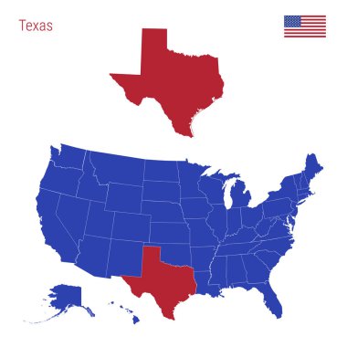 The State of Texas is Highlighted in Red. Vector Map of the United States Divided into Separate States. clipart