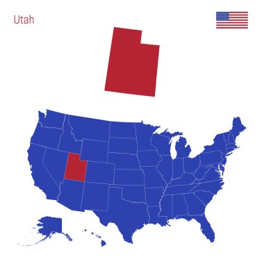 The State of Utah is Highlighted in Red. Vector Map of the United States Divided into Separate States. clipart