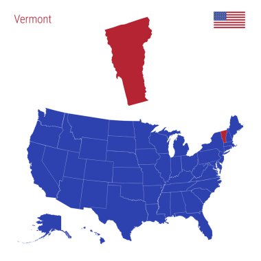 Vermont Eyaleti Kırmızı ile vurgulanır. Amerika Birleşik Devletleri Vektör Haritası Ayrı Devletlere Bölünmüş.