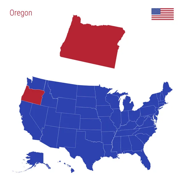 El estado de Oregon se destaca en rojo. Mapa vectorial de los Estados Unidos dividido en Estados separados . — Archivo Imágenes Vectoriales