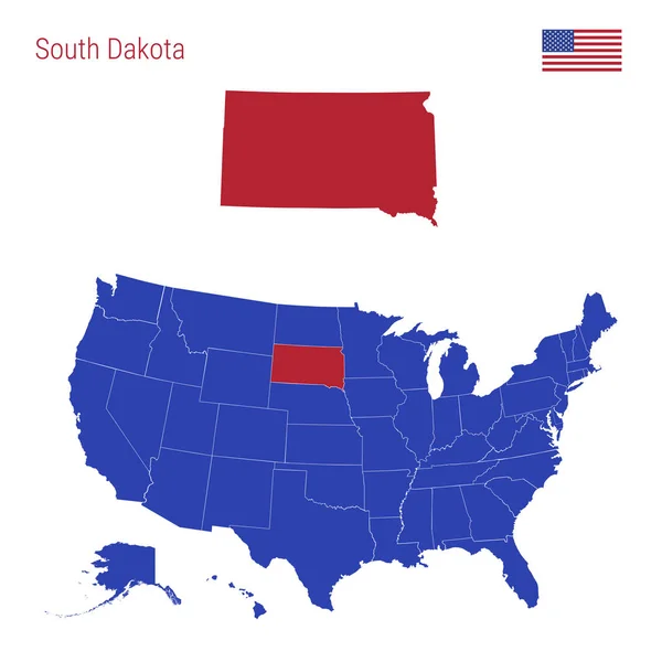 El estado de Dakota del Sur se destaca en rojo. Mapa vectorial de los Estados Unidos dividido en Estados separados . — Archivo Imágenes Vectoriales