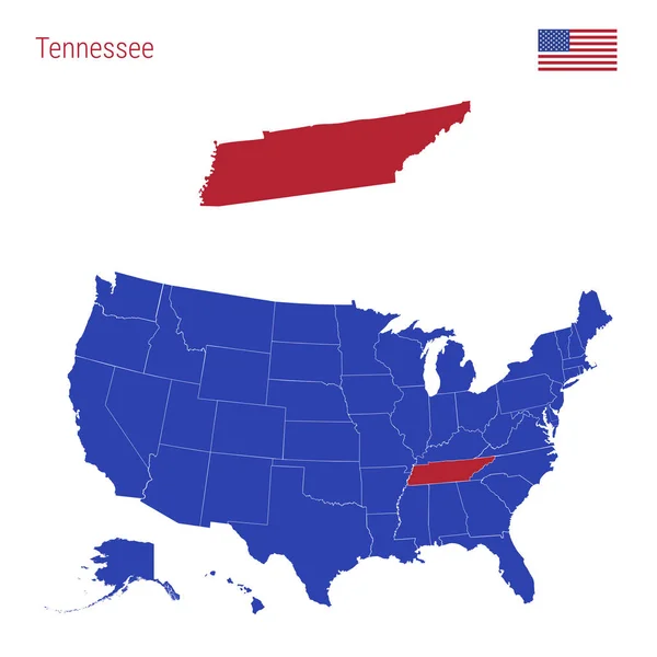 O estado do Tennessee é destacado em vermelho. Mapa vetorial dos Estados Unidos dividido em Estados separados . —  Vetores de Stock