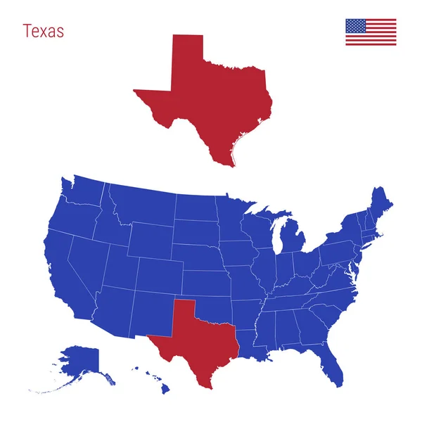 Delstaten Texas är markerad i rött. Vektor kartlägger av Förenta staterna som delas in i separata påstår. — Stock vektor