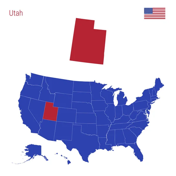 O estado de Utah é destacado em vermelho. Mapa vetorial dos Estados Unidos dividido em Estados separados . —  Vetores de Stock