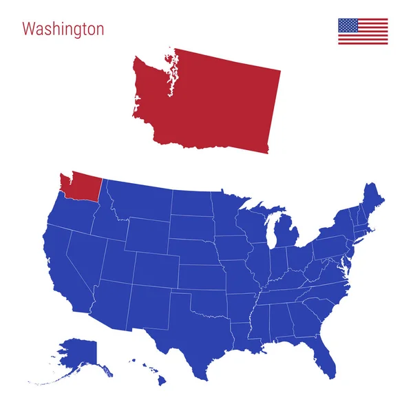 El estado de Washington se destaca en rojo. Mapa vectorial de los Estados Unidos dividido en Estados separados . — Archivo Imágenes Vectoriales