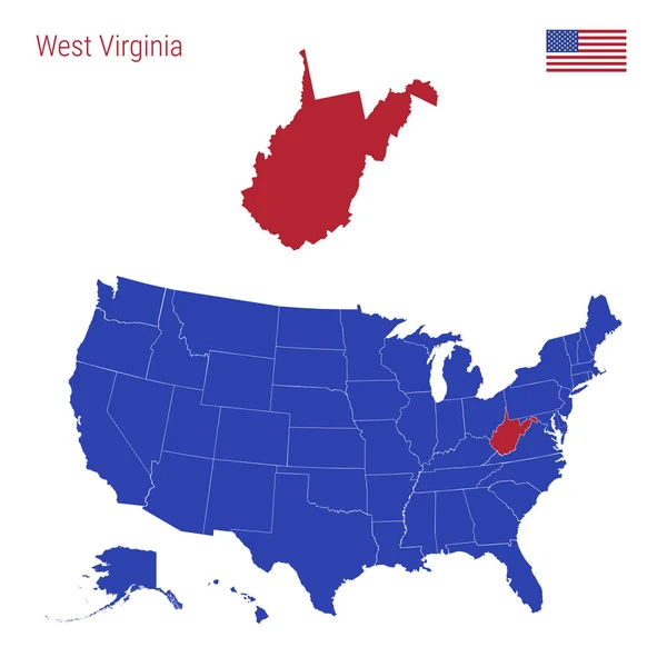 El estado de Virginia Occidental se destaca en rojo. Mapa vectorial de los Estados Unidos dividido en Estados separados . — Archivo Imágenes Vectoriales
