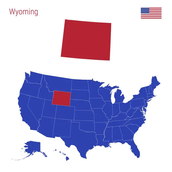 Stát Wyoming je zvýrazněn červeně. Vektorová mapa Spojených států rozdělená do samostatných států. — Stockový vektor