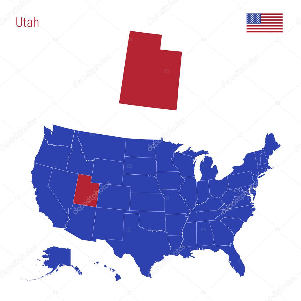 The State of Utah is Highlighted in Red. Vector Map of the United States Divided into Separate States.