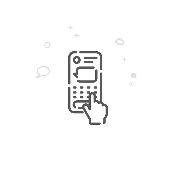 Finger: Zadání textové zprávy na zařízení smartphone se symbolem vektoru, symbol, piktogram, znaménko. Upravitelný tah — Stockový vektor