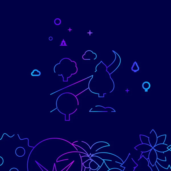 Görbe kanyar Road fákkal vektoros vonal ikon, illusztráció egy Dark Blue háttér. Kapcsolódó alsó szegély — Stock Vector