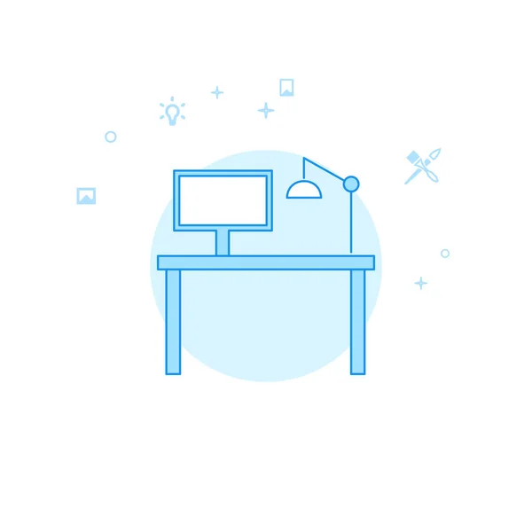 Ilustración plana del vector del lugar de trabajo del diseñador, icono. Diseño monocromático azul claro. Carrera Editable — Vector de stock