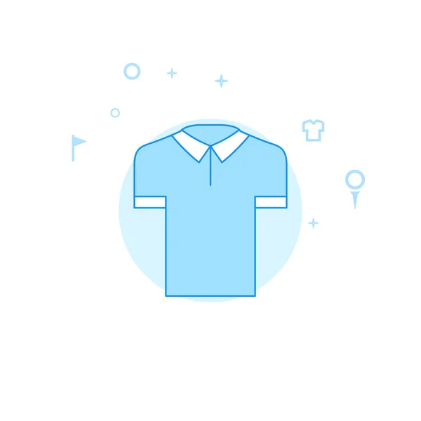 Golf skjorta platt vektor illustration, ikon. Ljusblått svartvit design. Redigerbar stroke — Stock vektor