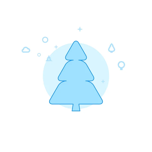 Abete, albero di conifera Flat Vector Illustration, Icona. Design monocromatico azzurro. Colpo modificabile — Vettoriale Stock