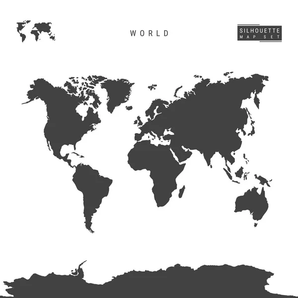 Mapa vectorial mundial aislado sobre fondo blanco. Mapa de silueta negra de alto detalle del mundo — Vector de stock